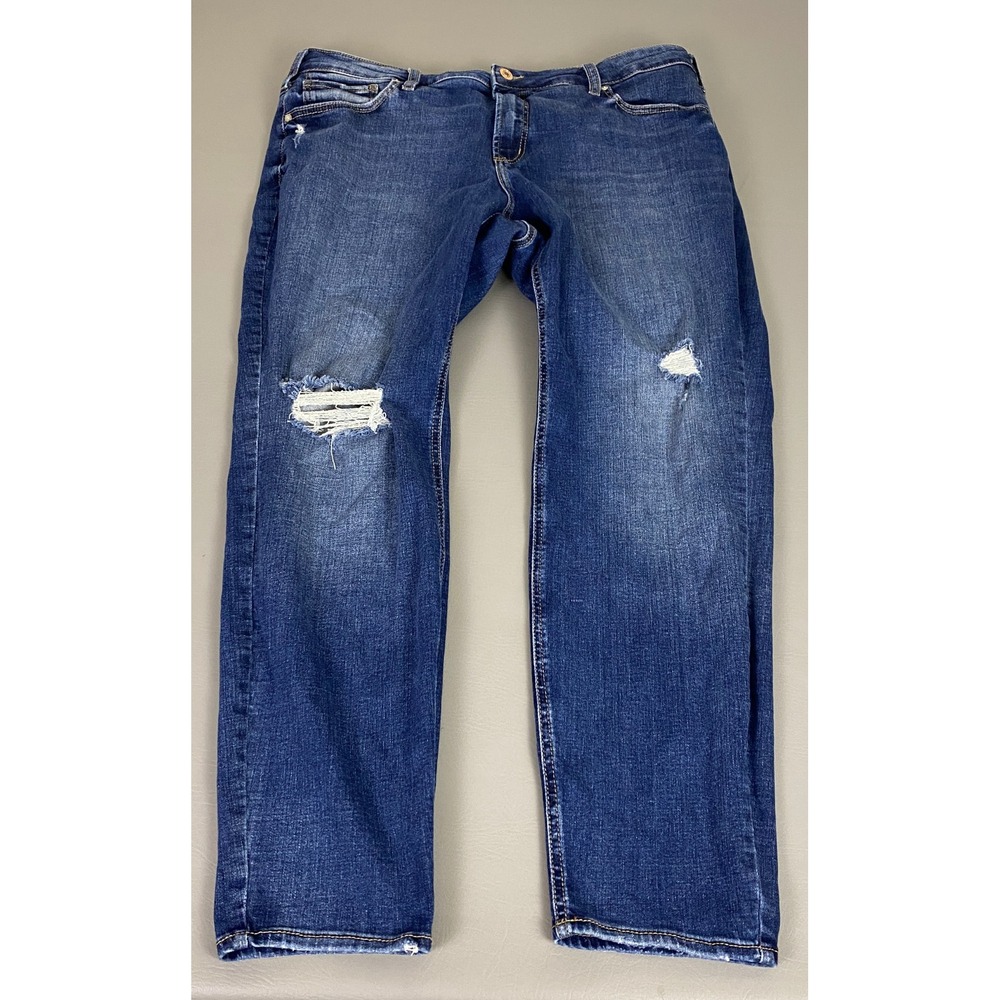 Silver Jeans Co Women's Size 29 Boyfriend Dark‎ Blue Wash Distressed Denim
